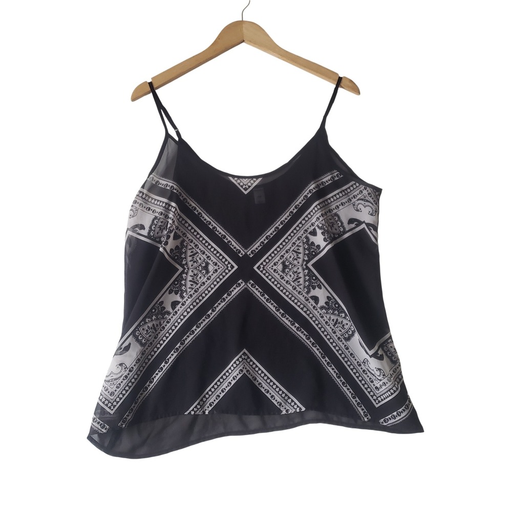 Old Navy Camisole Top Womens Large Black White Bandana Print Chiffon V Neck Boho